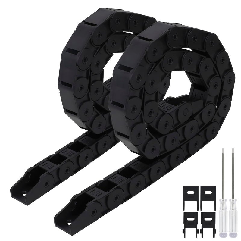 LMioEtool Pack of 2, R38 18mm x 18mm(Inner H x Inner W) Black Plastic Cable Wire Carrier Drag Chain 1M Length for CNC, with End Connectors - Semi Enclosed Type (Inner Side openable) - Image 1
